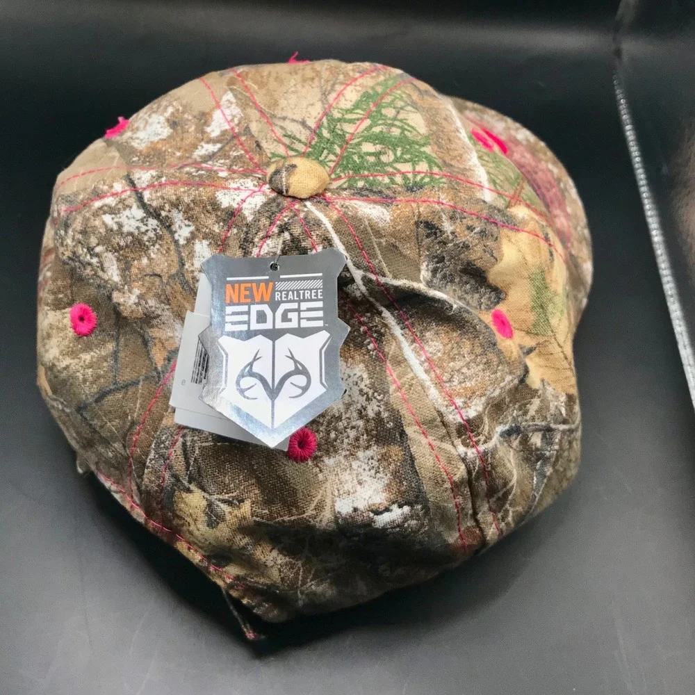 Realtree EDGE Camo Hat Womens Adjustable Strapback Cap Pink Stitching Blank